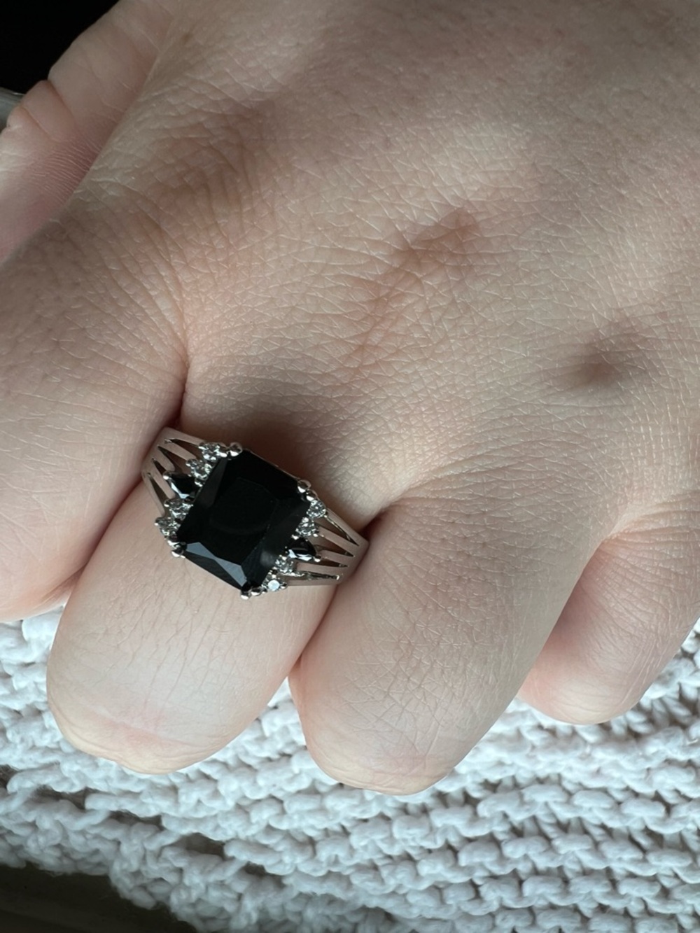Vintage Unisex Sterling Silver Black Onyx Cocktail Ring with - signed 925 - 9.5 - Picture 10 of 11